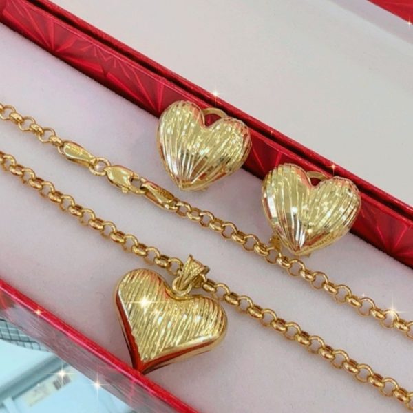 Set Rolo Corazon 10k aretes