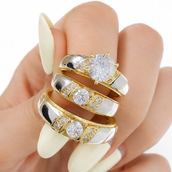 TRIO DE ANILLOS DE COMPROMISO 14K