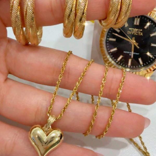 TRIO DE ARGOLLAS 10K Y CADENA CON DIJE CORAZON 10K
