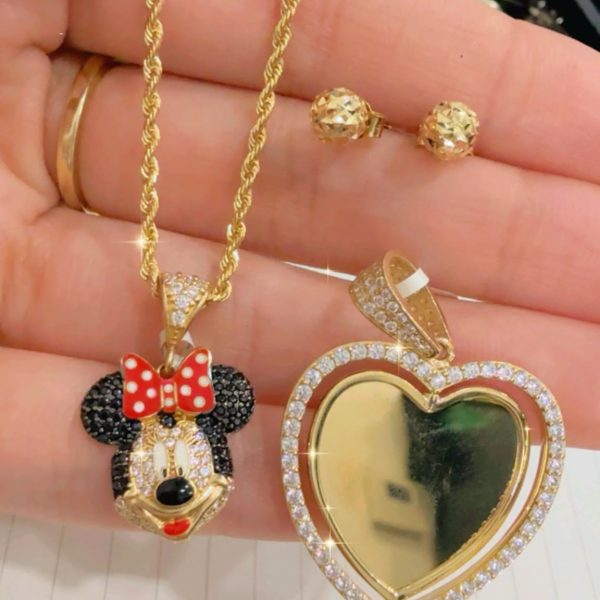 Set Cadena Solido Con Dije y Dormilonas 14k y Dije Para Foto 10k