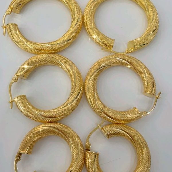 Trio argollas nevadas extra gordas 6mm 2,3 y 4 10k