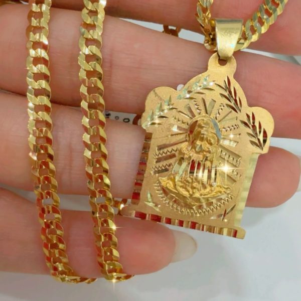 Cadena Corte Brillo Solida 4mm size 20 con dije virgen casita 10k
